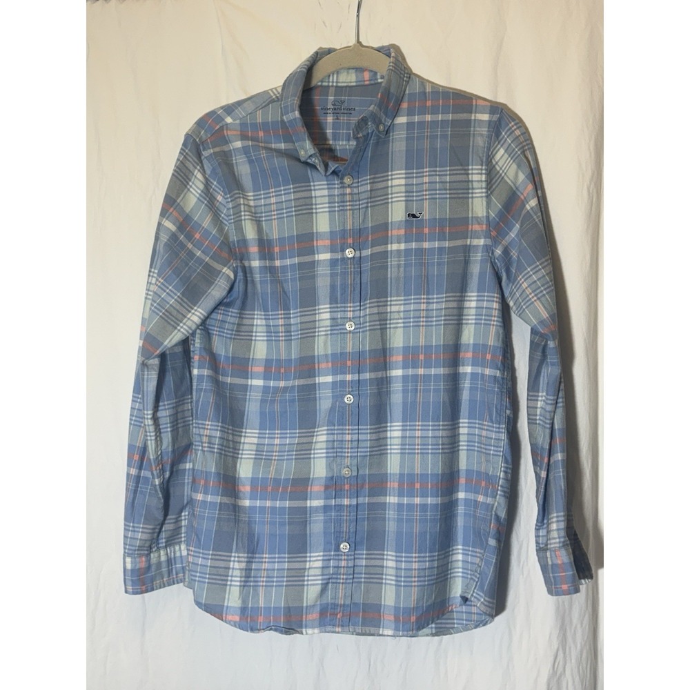 Boys VINEYARD VINES Whale Blue Green‎ Pink Plaid Button Down Shirt Youth L P27